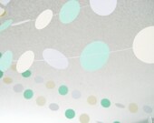 Mint Green, Cream and White 12 ft Circle Paper Garland- Wedding, Birthday, Bridal Shower, Baby Shower, Party Decorations