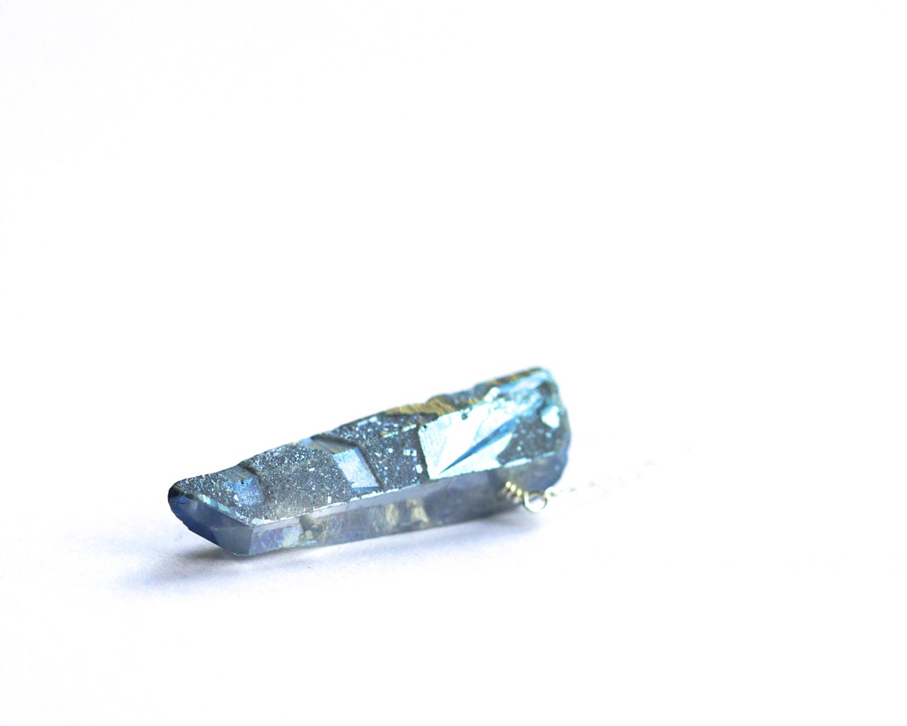 SALE Titanium crystal quartz necklace, blue drusy pendant, sterling silver jewelry