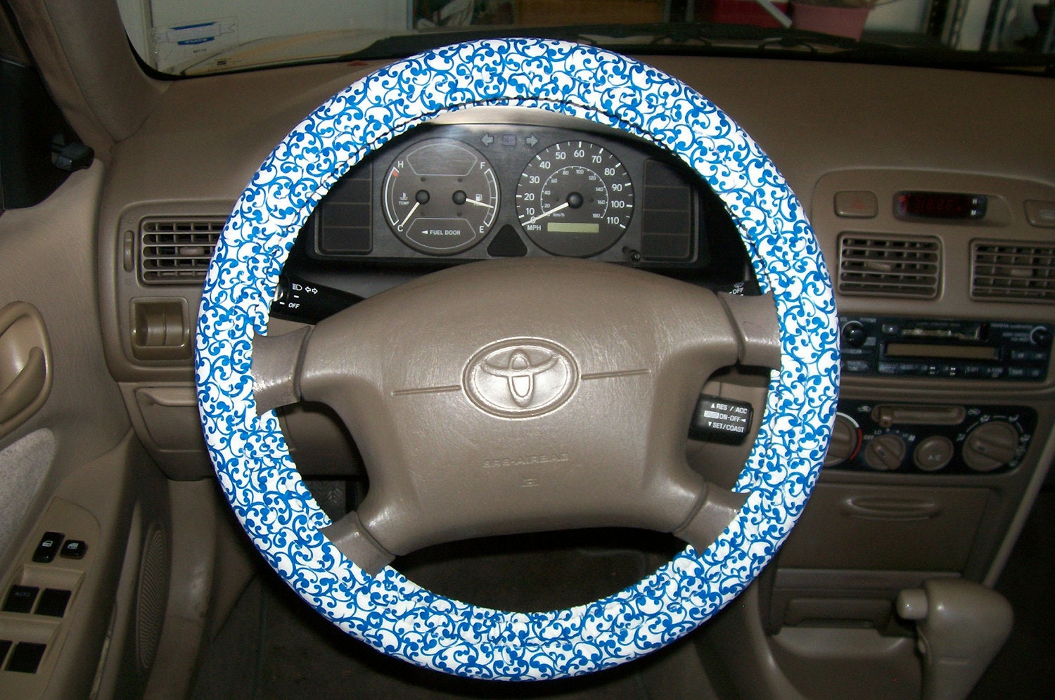 Imperial Blue Scroll Steeering Wheel Cover