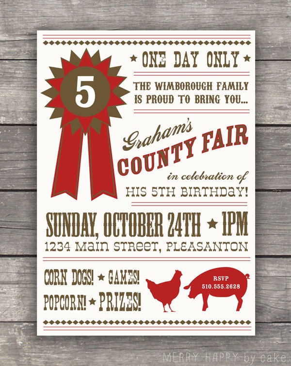 County Fair Birthday Party "Prize Ribbon" Invitation