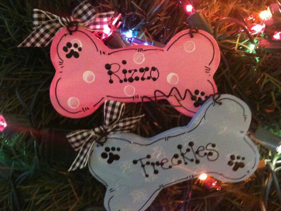 Dog Bone personalized ornament Pet pink or blue Christmas Holiday wooden craft wood sign kennel gift shop