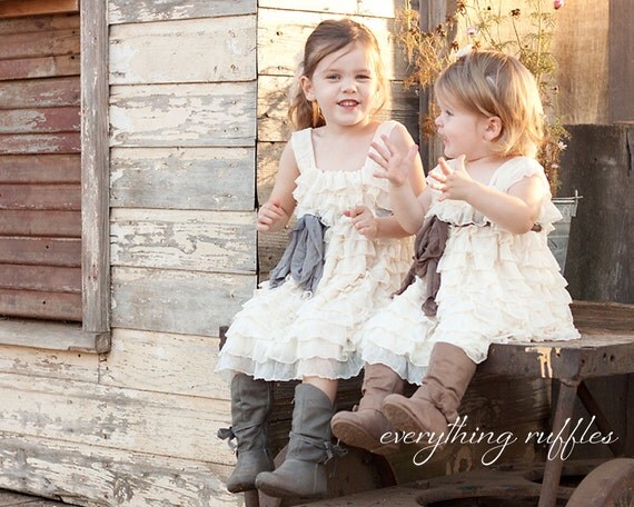 Sizes 5 to 8 Ivory and Smoke Flower Girl Dress by Everything Ruffles