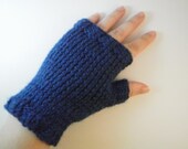 Cobalt blue fingerless gloves hand knit , blue gloves