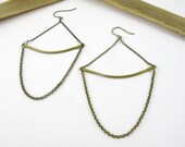 antique curved bar swing earrings - vintage brass hardware simple earrings