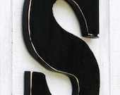 3 D Monogram Wooden Letters "S" 12 inch Tall Distressed in Black Rustic Shabby Chic Custom Made Solid Wood You Pick Letter and Color