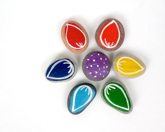 Rainbow Flower for Kids, Beach Pebbles with Magnets by HappyEmotions, Gift Ideas, Sea Stones, Educational Toys, Rocks