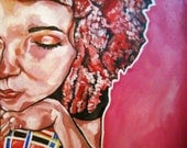 Pretty In Plaid Pink Red Hair Cute Pop Art Acrylic Painting 20x20 Canvas Sweet Rocker Punk Angela Wisniewski