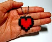 8 Bit Gamer Red Heart Pendant. Video Game Necklace. Pixel Heart. Life Heart. Ball Chain Necklace. Choose Your Length.