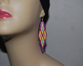 Bright neon violet boho hippie Native style powwow/regalia delica seed hand beaded 3 1/2in earrings