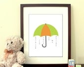 8"x10" Printable Art - "Umbrella" in Green & Orange - Available as an Instant Download