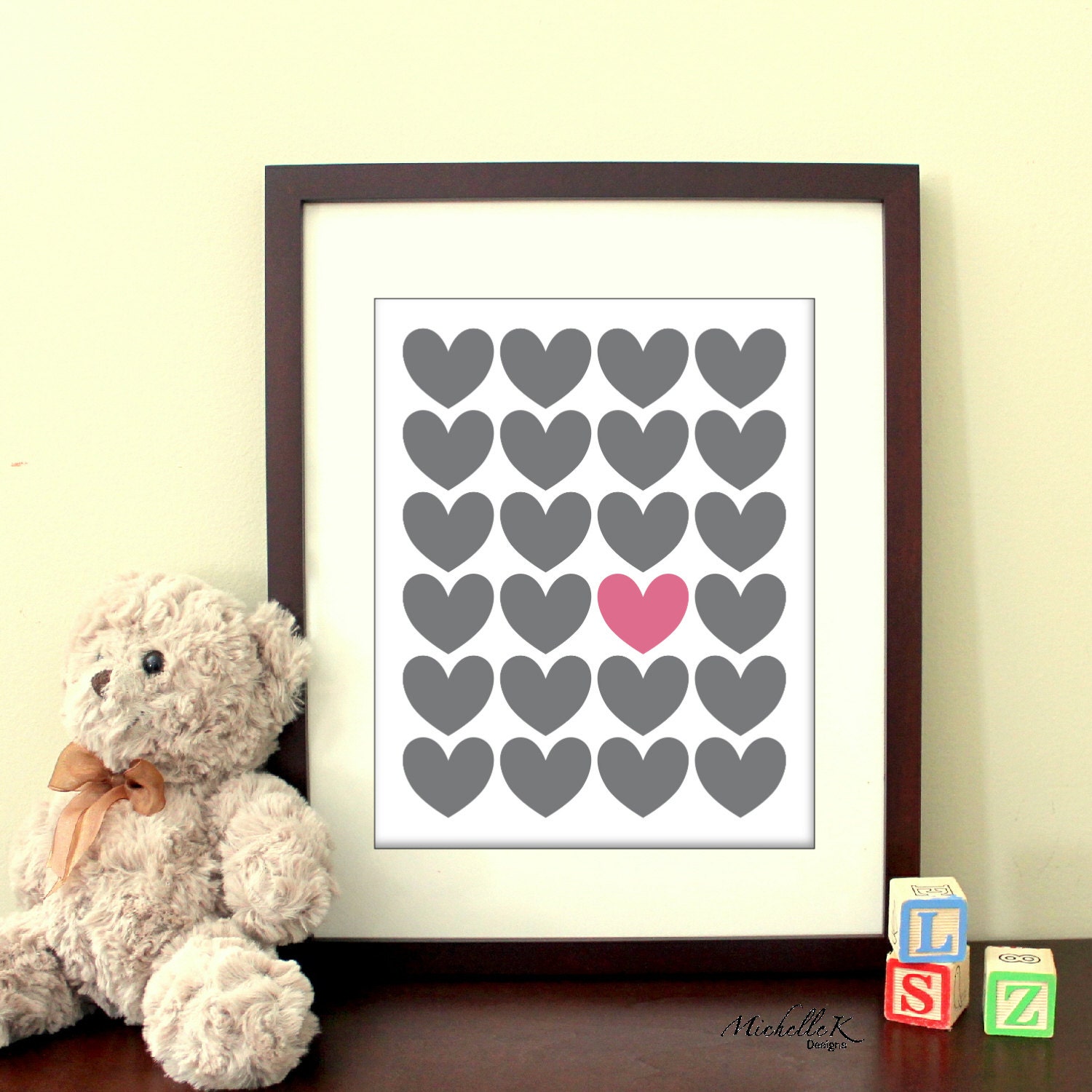 8"x10" Printable Art - "Heart Pop" -in 5 colors: Pink, Pale Pink, Aqua, Seafoam & Purple - Children or nursery art - JPG - Instant Download