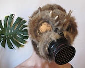 Antique Gas Mask Animal Fur w/ Deer Antlers