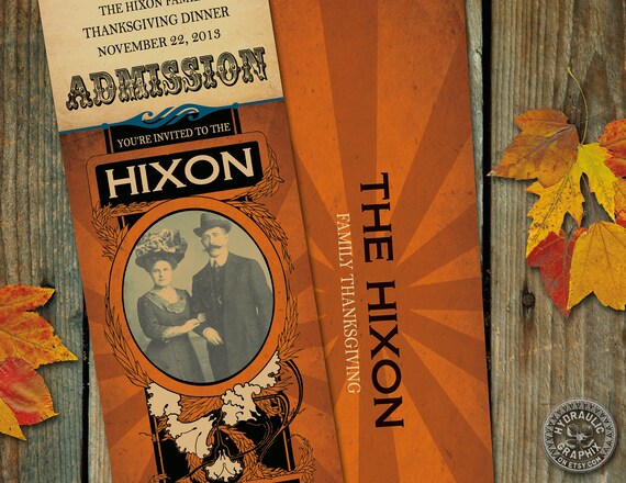 Vintage Thanksgiving Dinner Invitation ticket with vintage photo - Can be revised for any occasion like save the date or family reunion Il_570xn