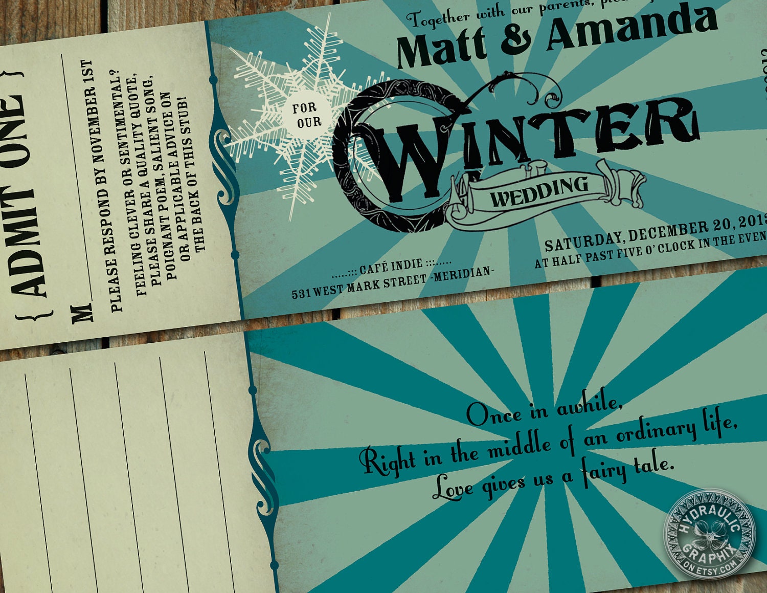 Winter Wonderland Save the Date Admission Ticket Invitation with vintage and steampunk advertising sign elements RSVP included Il_570xn
