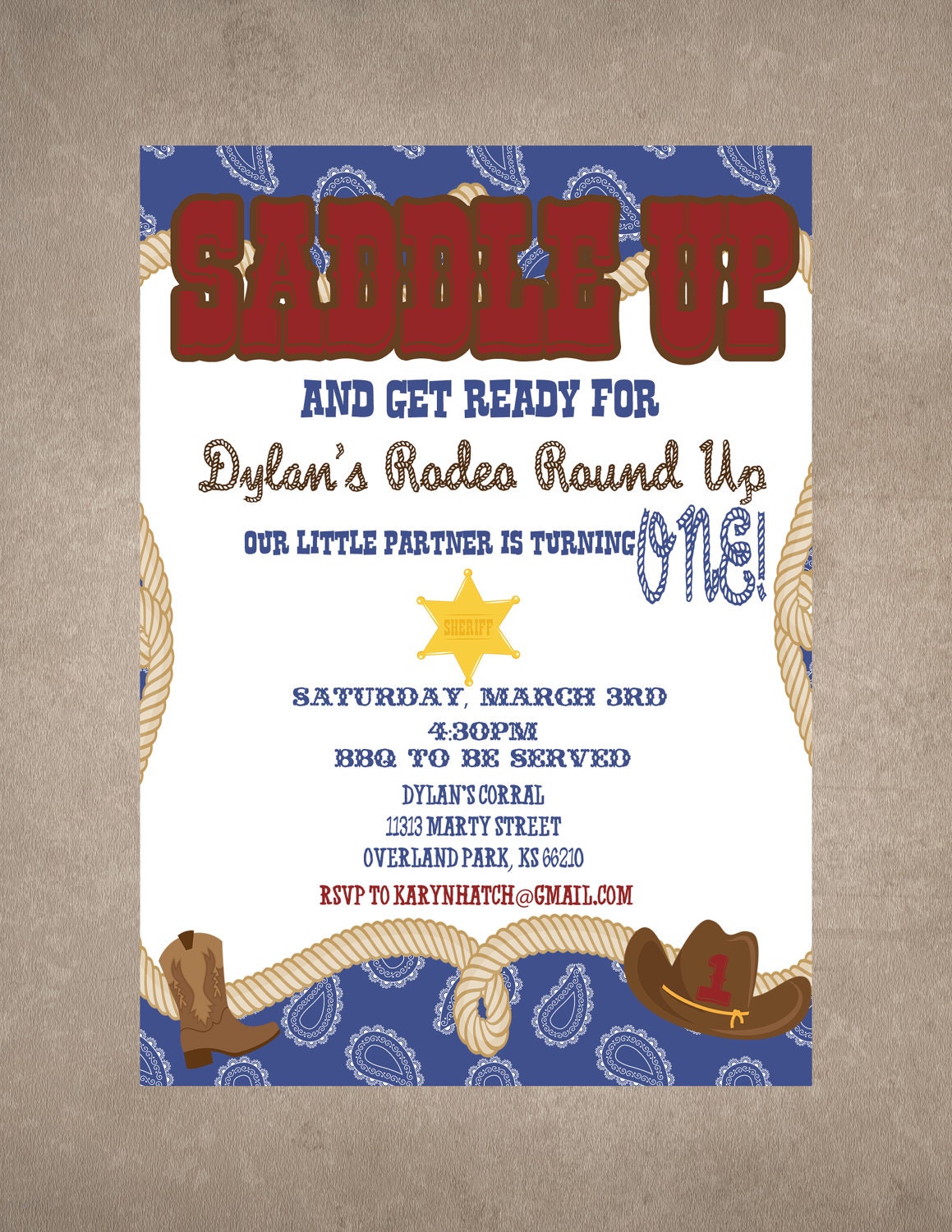 Western Rodeo Round Up Birthday Invite-Print your own Il_170x135