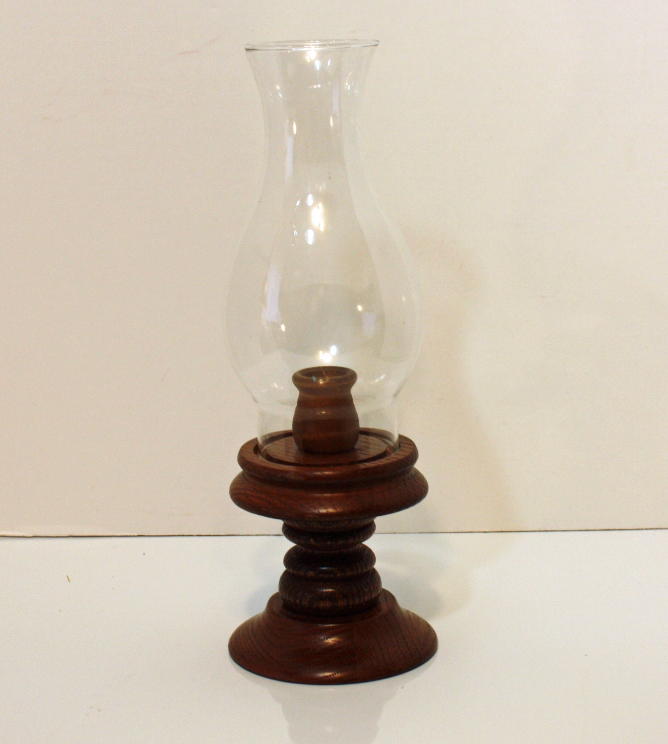 Vintage Wood Candle Holder With Glass Globe