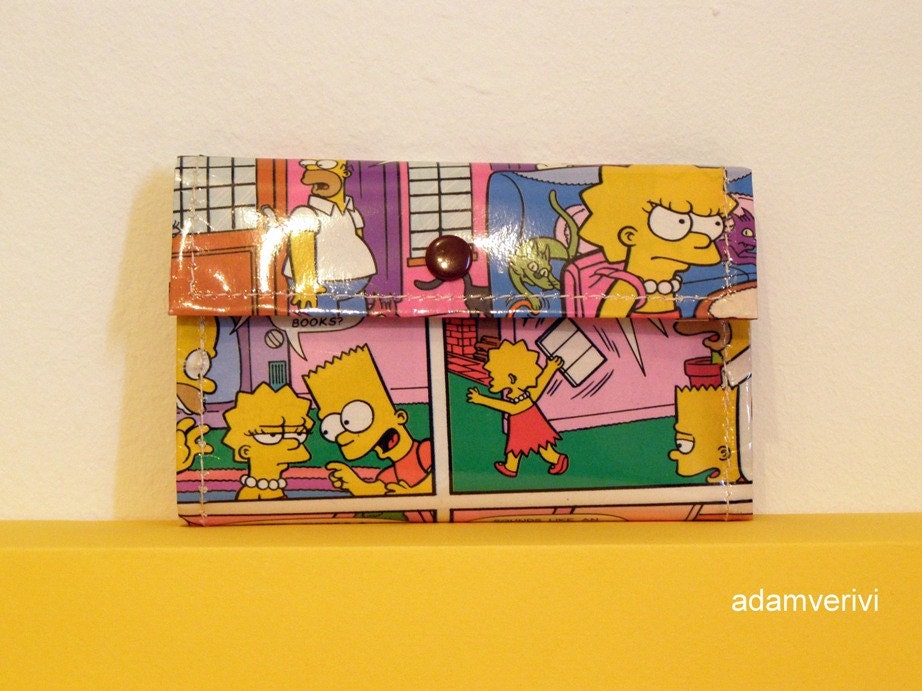 recycled simpsons comics wallet- bills coins cards