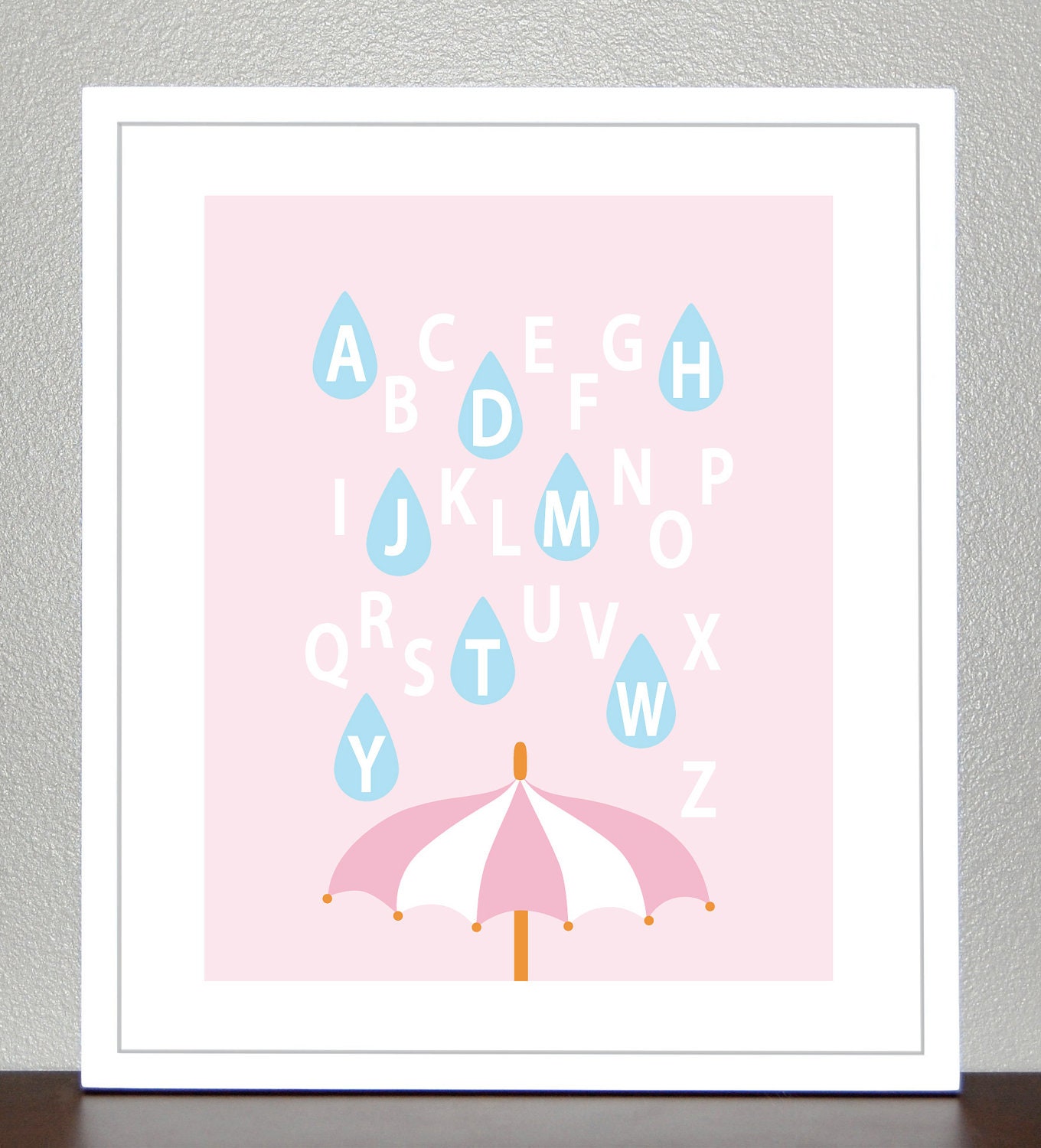 Alphabet Art - Alphabet Raindrops ( Pink, Blue, Orange ) - 8x10 print