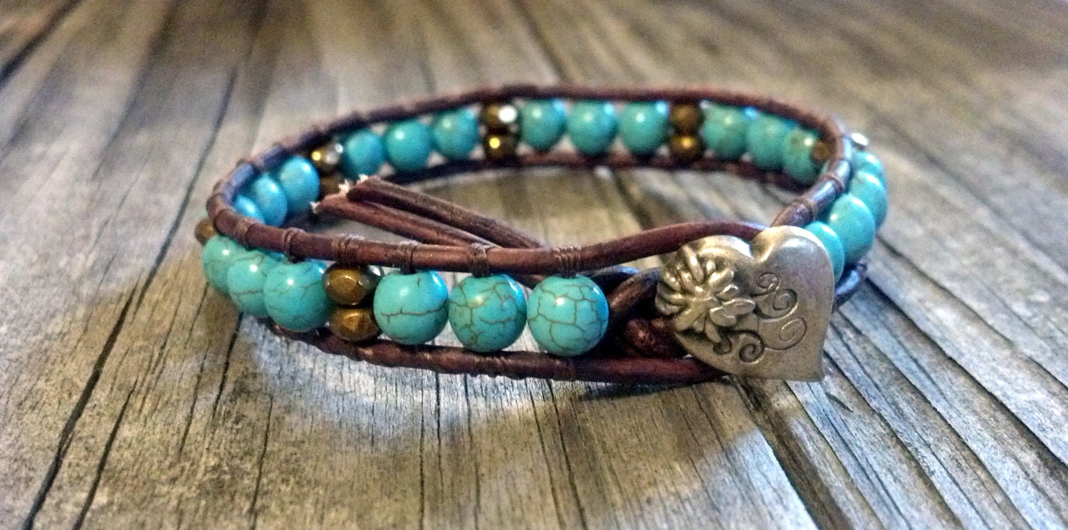 Blue Magnesite Leather Wrap Bracelet, Southwestern Chic, Boho, Chan Luu