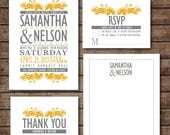 Modern Yellow and Gray Wedding Invitation RSVP Thank you card Ceremony program DIY Printable - Customized