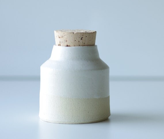 SALE extra small off white bottle with satin white glaze and natural cork simple minimal modern pottery ceramics