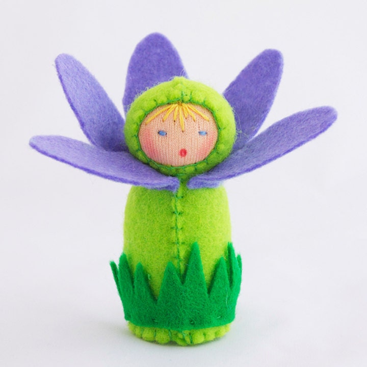 Purple Felt Doll Agapanthus Flower - Miniature Purple Green Toy