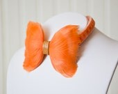 Orange Sherbet Feather Bow Tie with Velvet Neck Strap