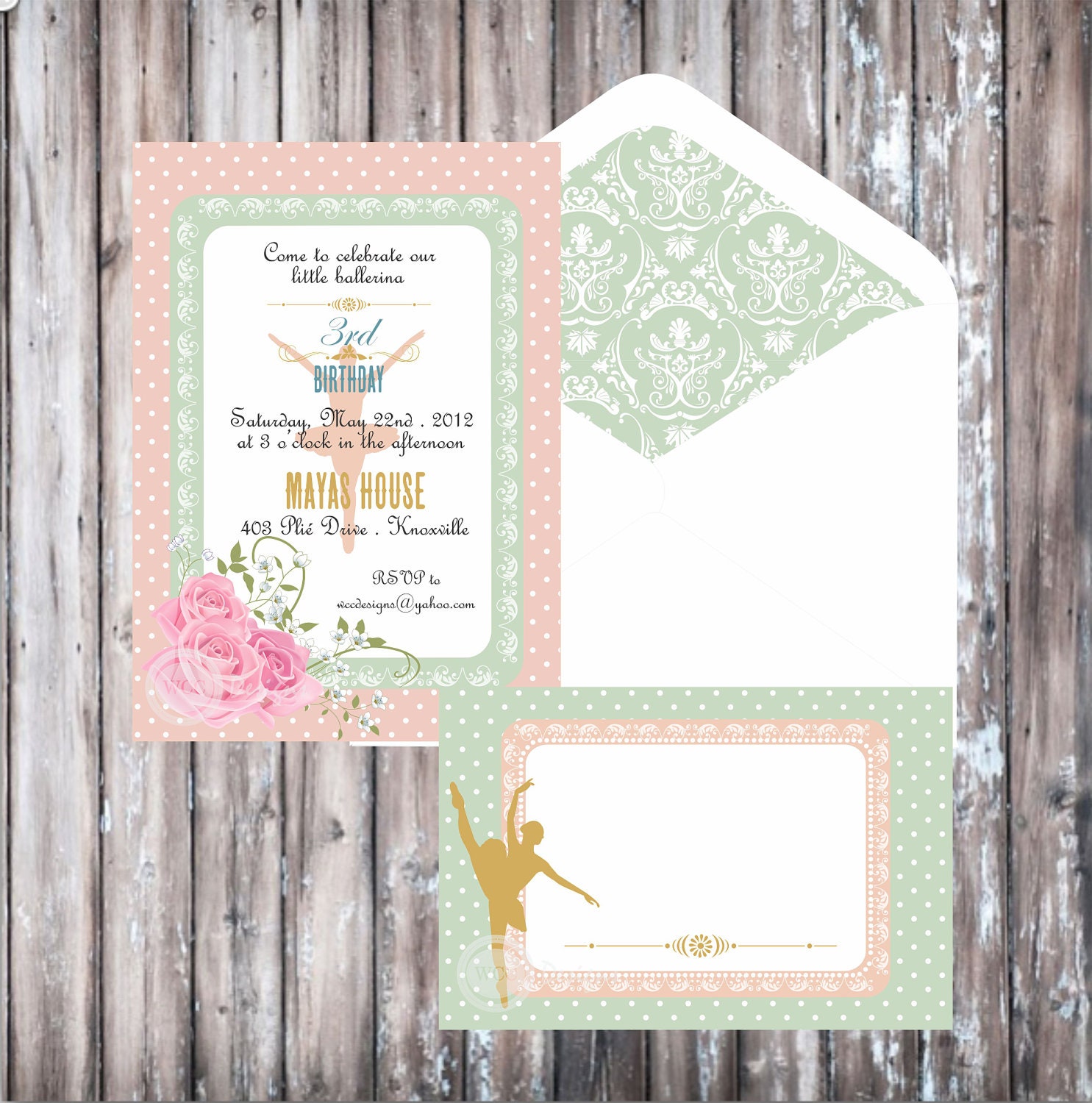 SHABBY CHIC BALLERINA Invitation - Ballerina Birthday Invitation - Ballerina Party - Girls Party Il_570xn