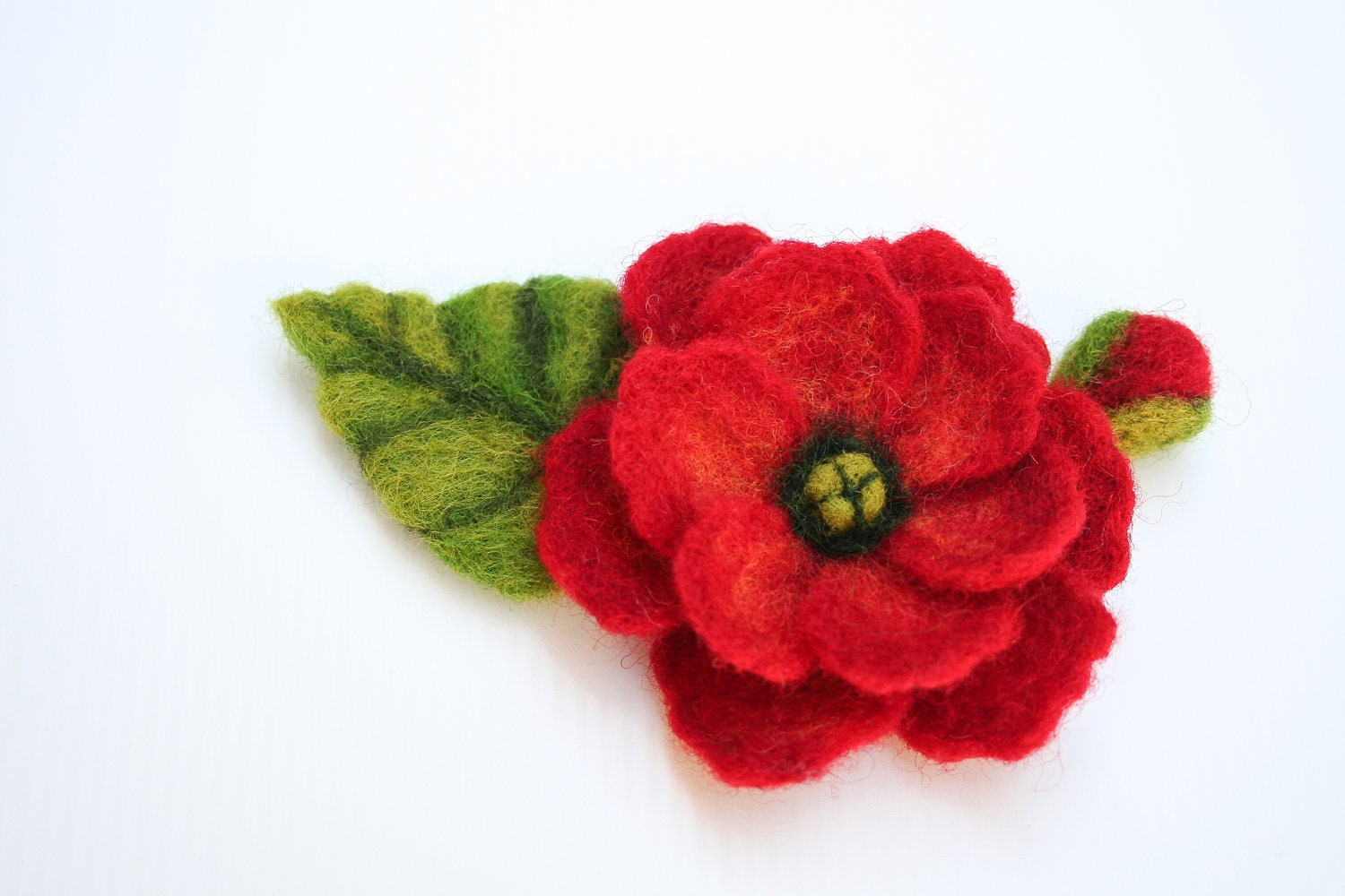 Felted Brooch Flower/ Red Flower Pin/ Handmade/ From Israel