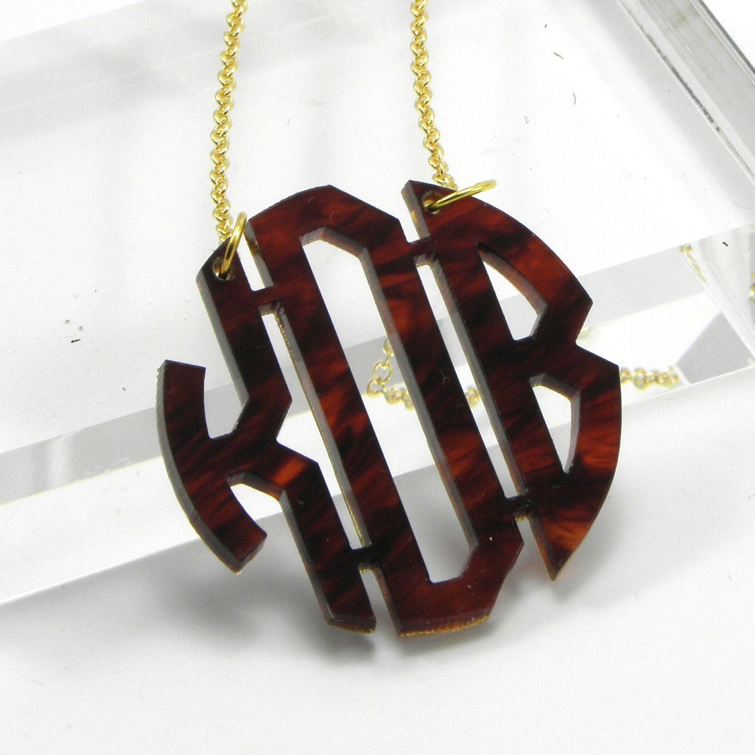 Tortoise Monogram Necklace - Gifts for Bridesmaid - Personalized Custom Laser Cut Acrylic Jewelry