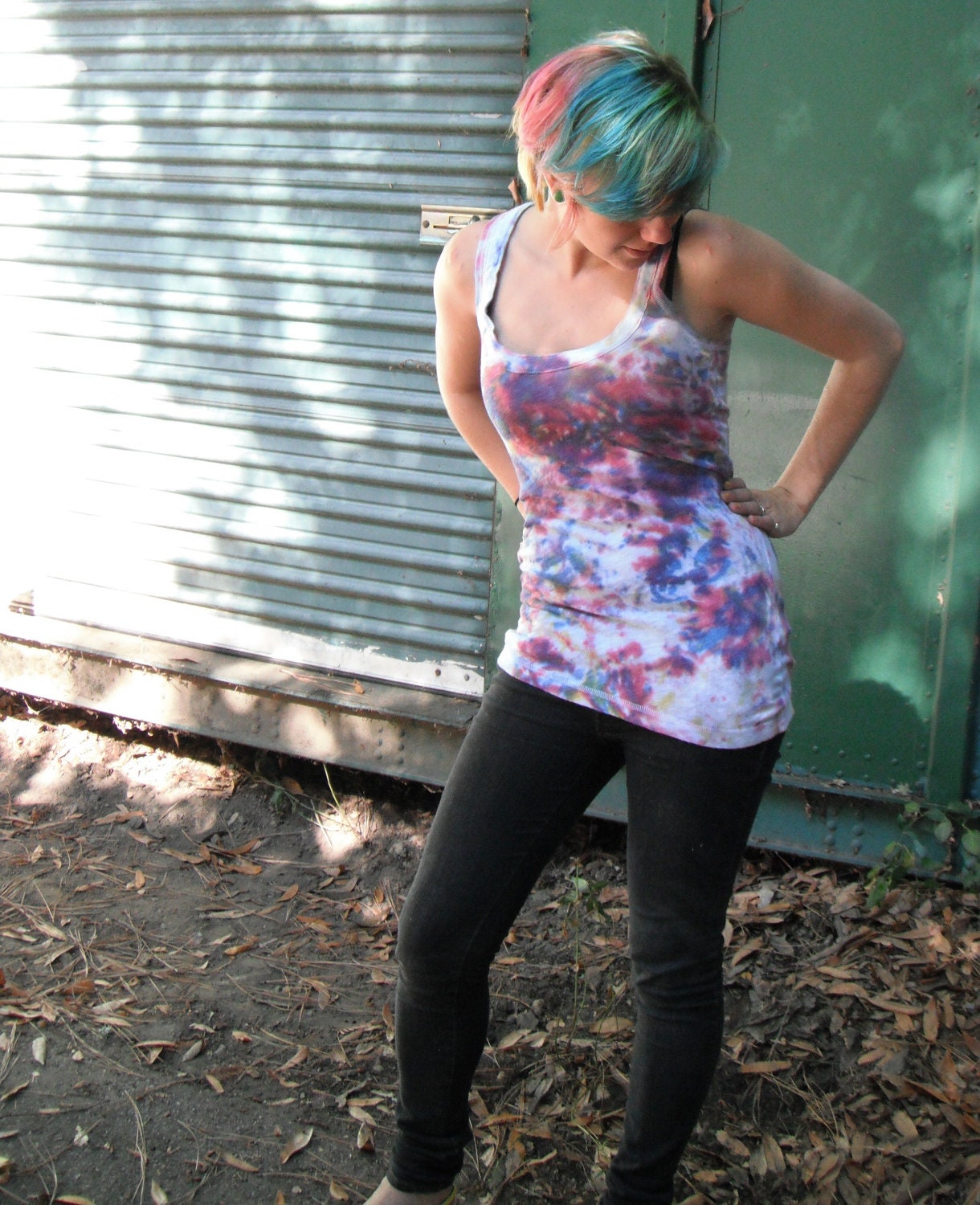 15% OFF SALE Handmade tye dye extra long tank in purples and more