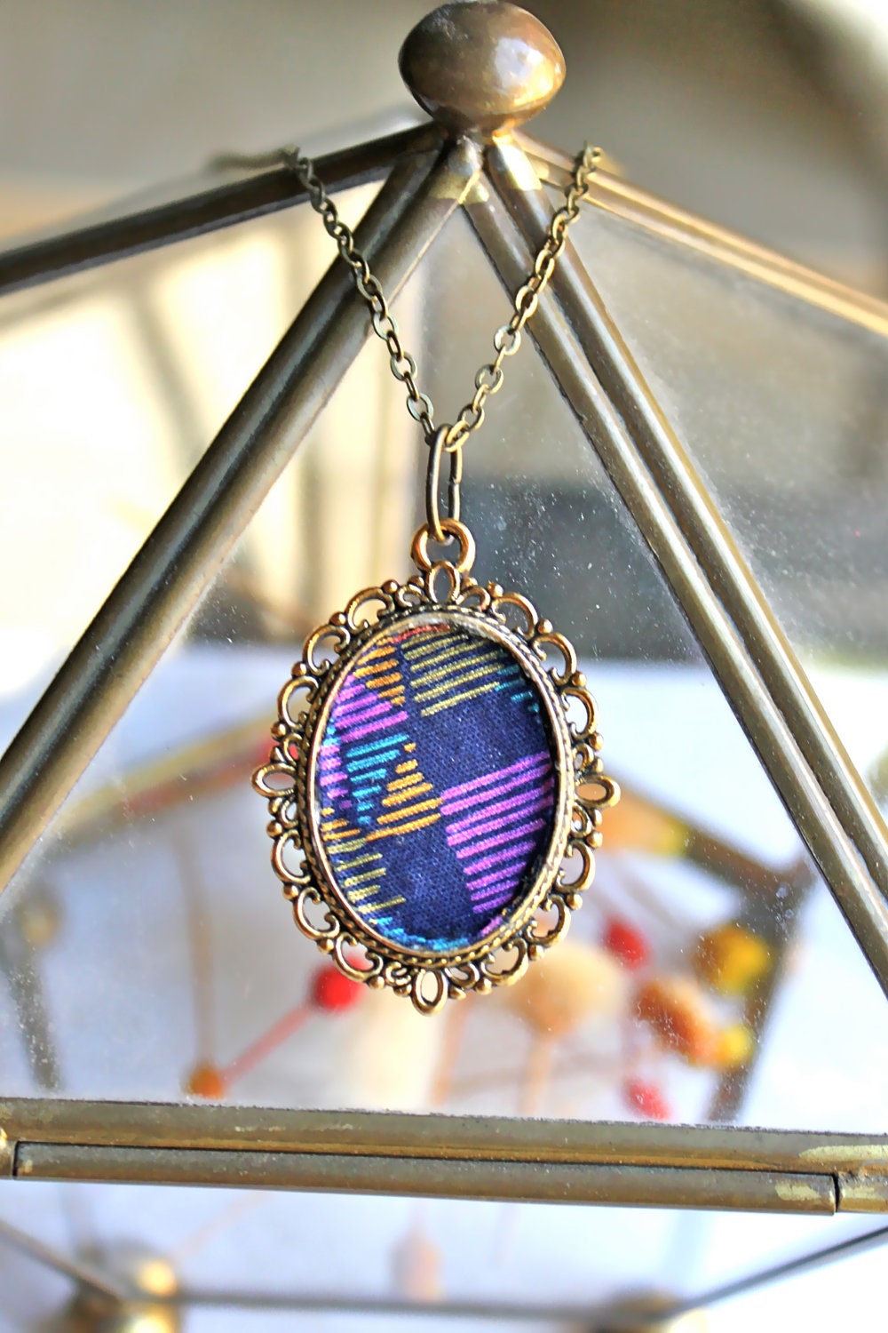 Psychedelic Print Frame Necklace