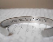 Longitude and Latitude Secret Message Hand Stamped Custom Cuff Bracelet