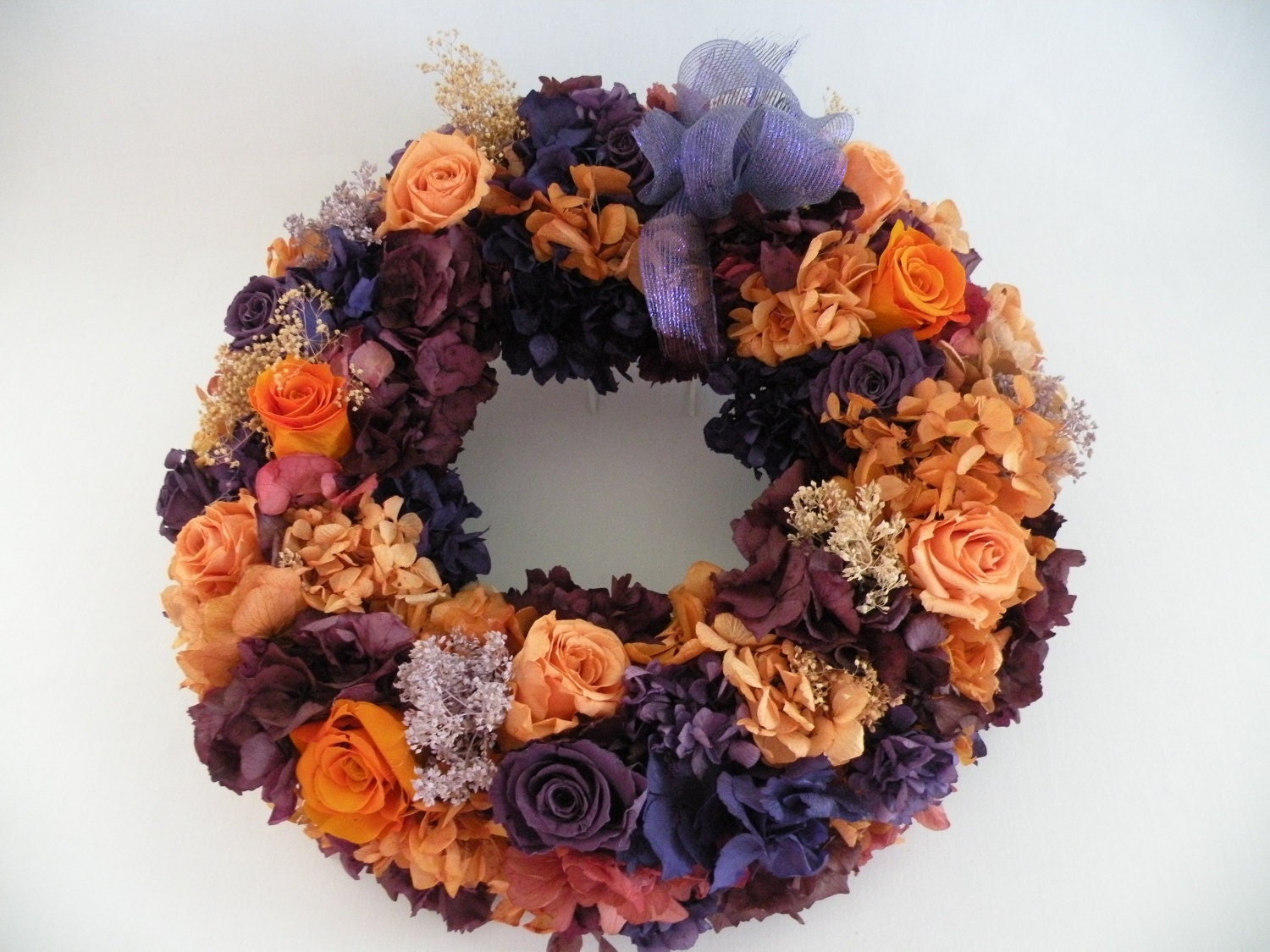 Preserved Purple, Orange Fall Wreath,Home Decor, READY TO SHIP
