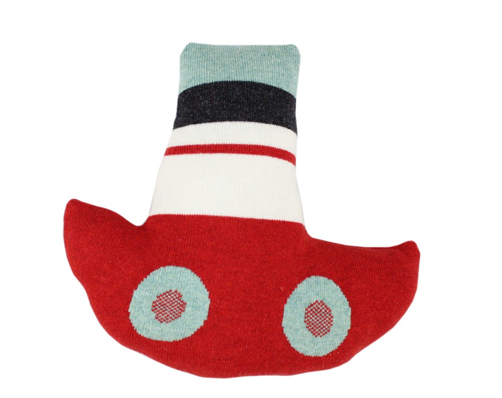 Boat pillow - large, red and blue
