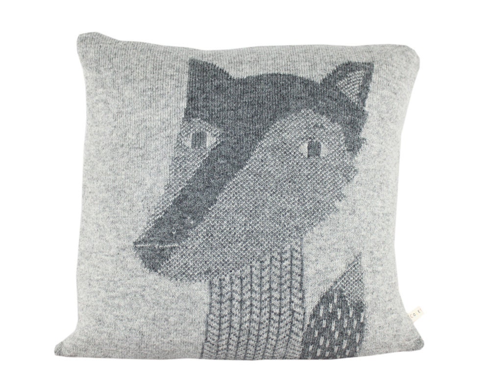 Decorative Pillow -Wolf - soft knitted pillow - grey, 18x18, includes insert