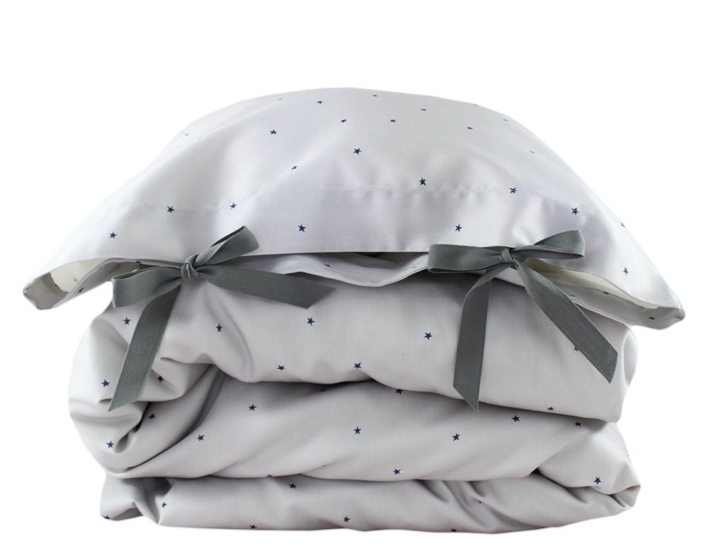 ORGANIC Toddler Bedding set - Starry Star Star - silver grey