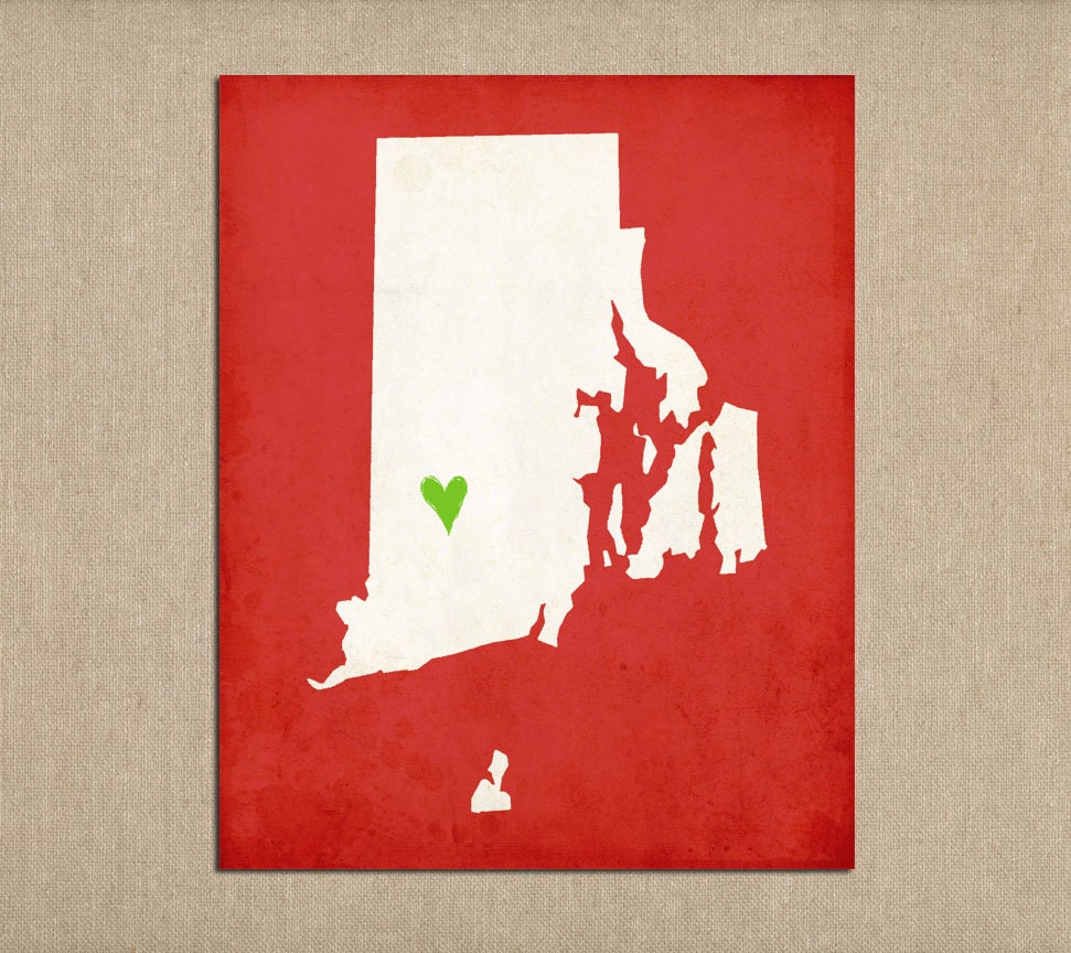 Rhode Island State Art Silhouette Map Personalized Print