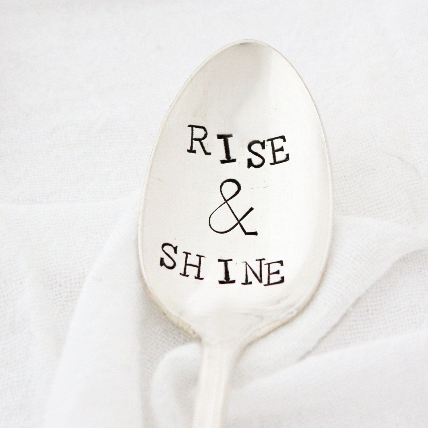 Rise and Shine spoon, hand stamped silverware for your morning coffee or tea. Vintage silverplate by MIlk and Honey