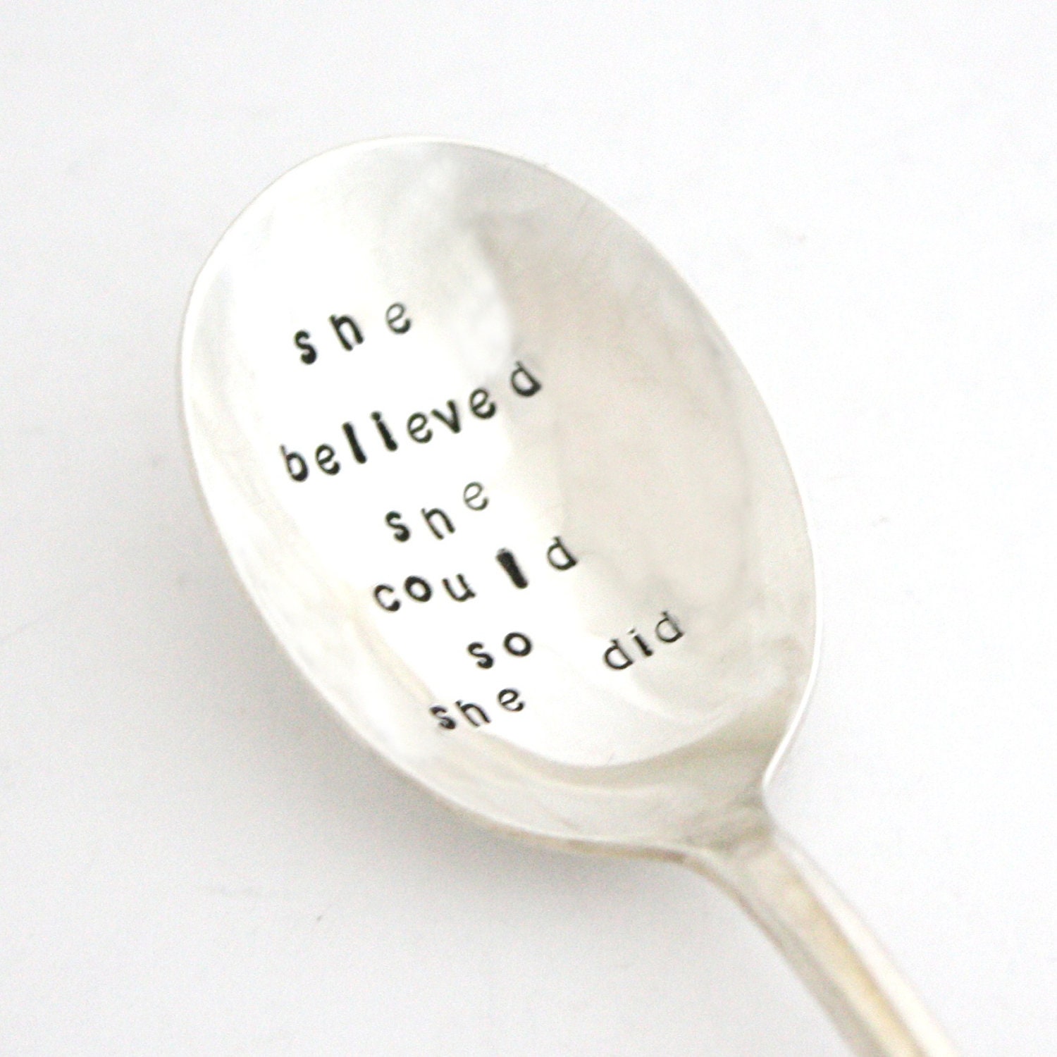 Coffee spoon, She Believed She Could So She Did. Inspirational quote hand stamped silverware. MADE TO ORDER. Unique gift ideas under 25