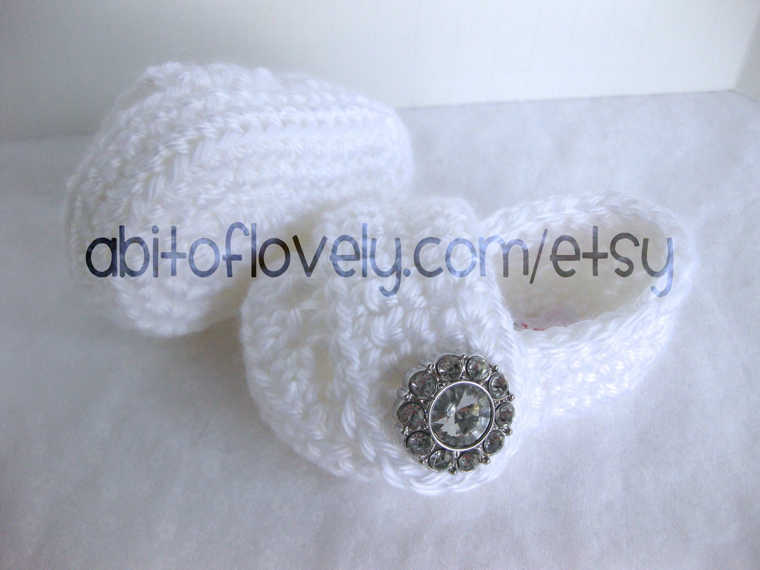 Baby Girl Infant Shoes / Slippers / Booties - White & Jewel - YOUR choice size - (newborn - 12 months) - photo prop - crochet