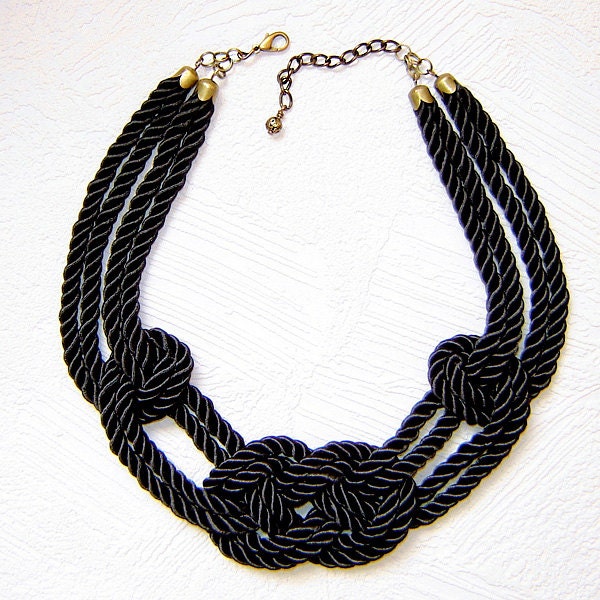 SALE. Black sailor knot necklace. Silk rope.