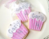Cupcake Sugar Cookies Birthday Custom Iced Decorated Cookie Favor Deep Pink