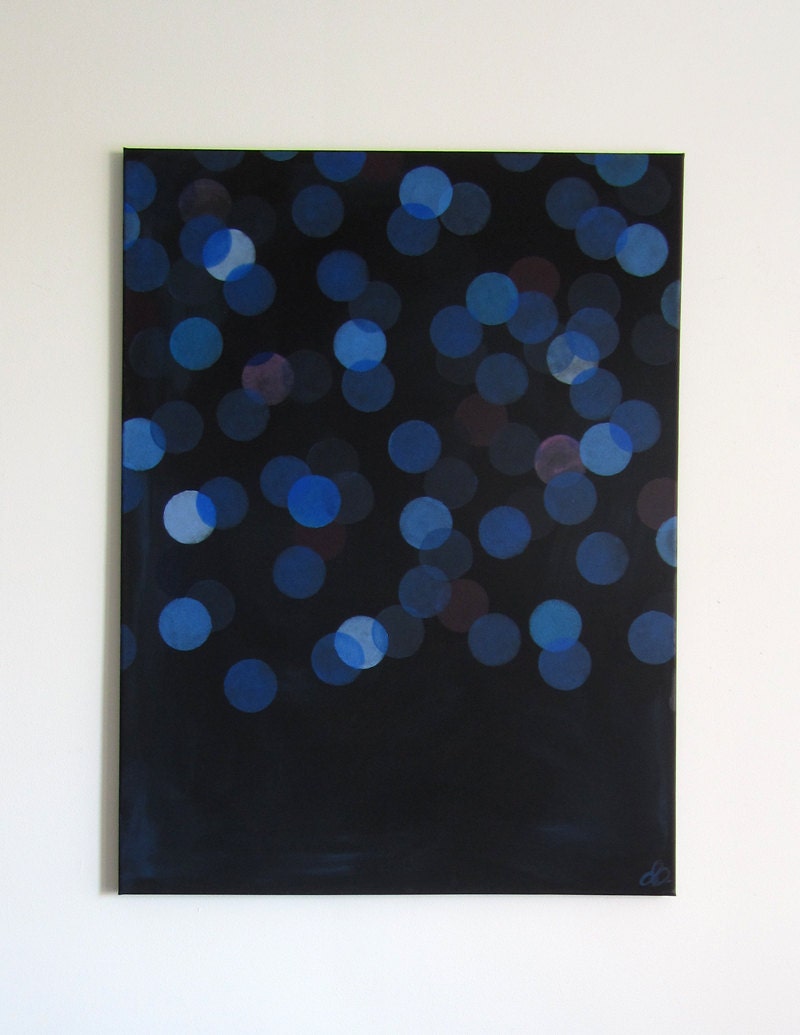 No. 88 - Modern Abstract Painting 31.5" x 23.5" on regular 3/4" depth canvas - Black, deep blue with bokeh dots