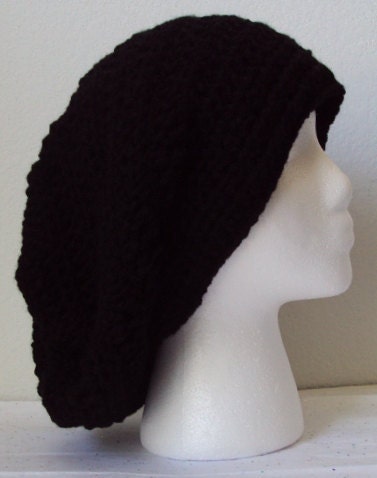 Black Crochet Slouchy Beret/Hat - Adult Size