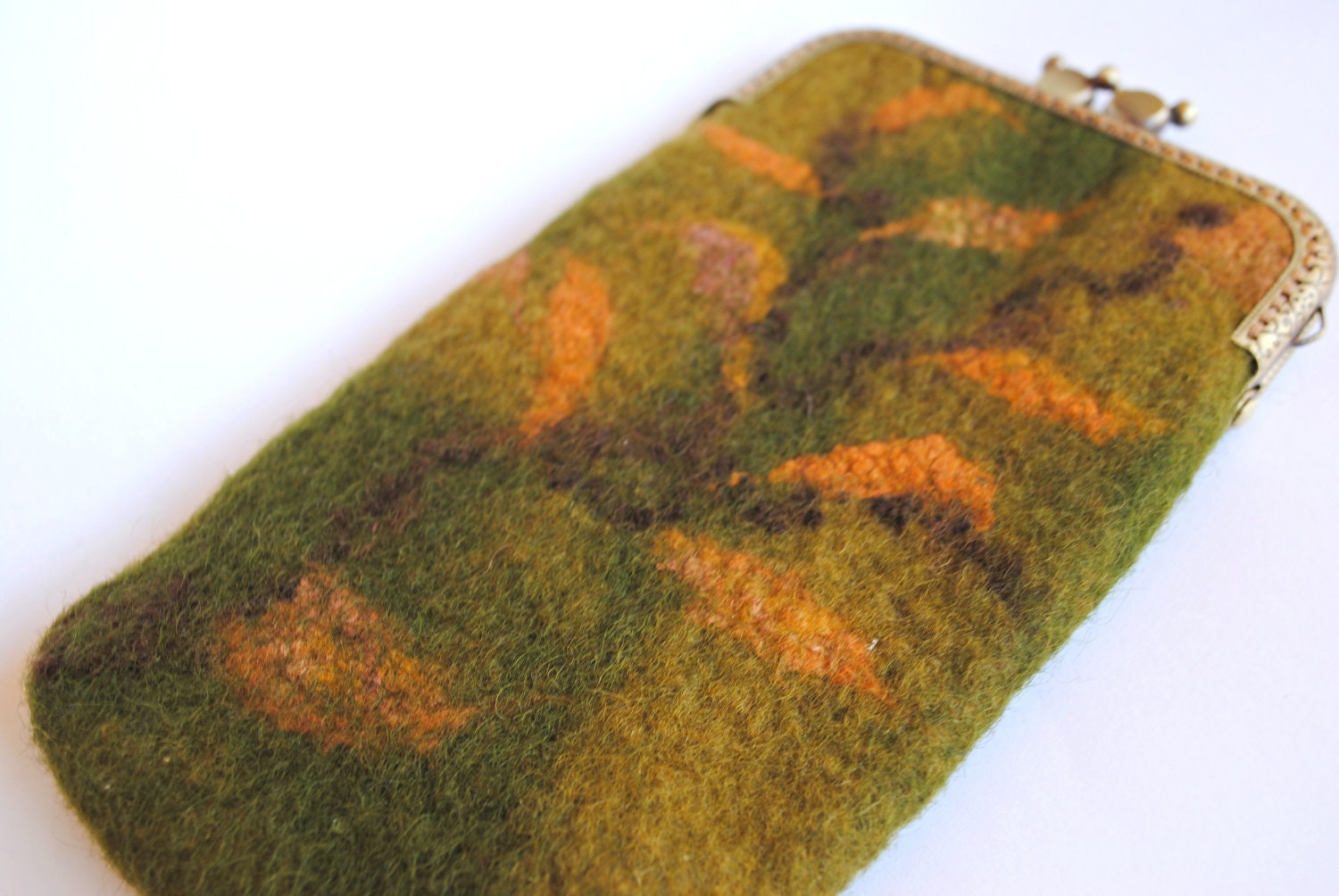 Cell phone case or glass case, OOAK, cover with an autumn green and orange colors for iPhone 5, iPhone 4, iPhone 3 or Samsung G