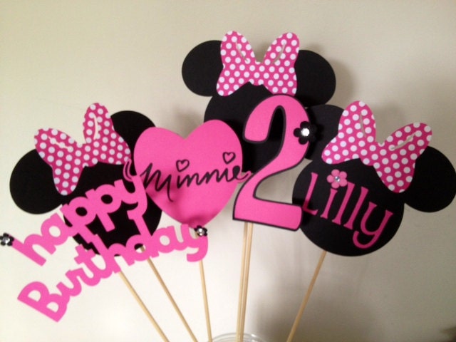 6 Piece Minnie Mouse Inspired Centerpiece pink white and black