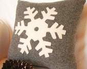 Decorative Pillow / Gray Snowflake Pillow / Wool Pillow / Rustic Pillow / Winter Pillow