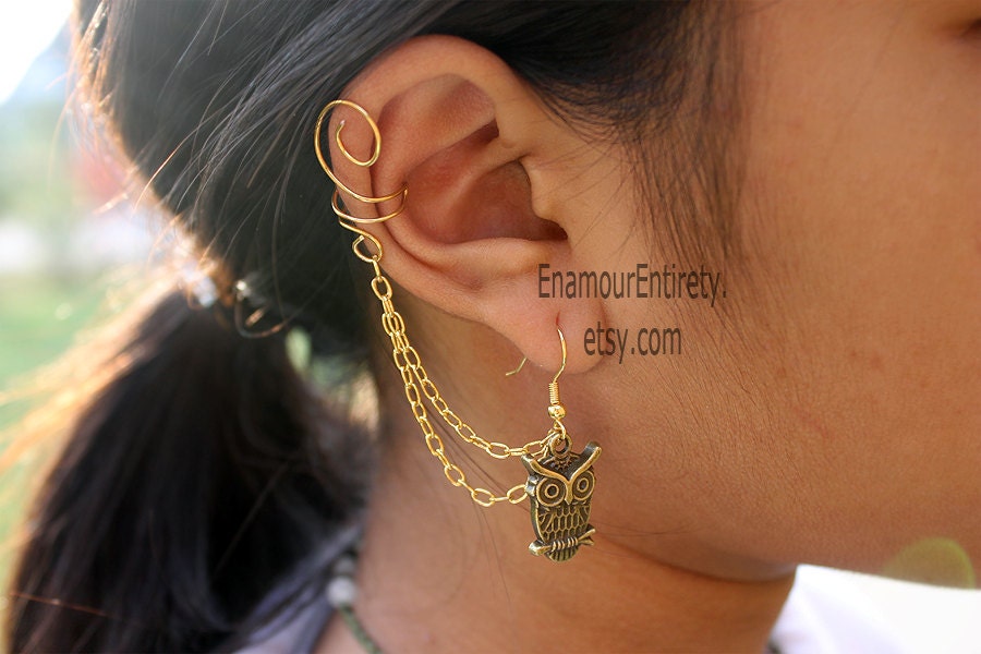 Gold (or Silver) Owl Ear Cuff Earring