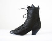 Steampunk Black Granny Roper Boots US Women's Size 6 Vintage 80s Like New Condition